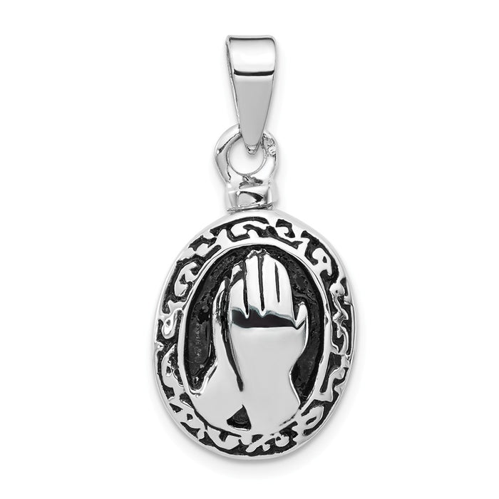 Million Charms 925 Sterling Silver Rhodium-Plated Enameled Praying Hands Ash Holder Pendant