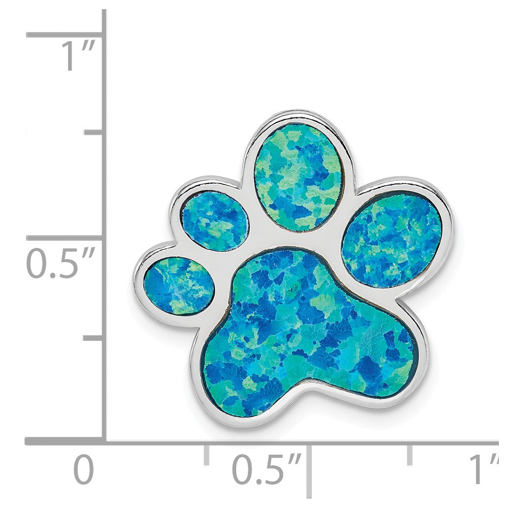Million Charms 925 Sterling Silver Rhodium-Plated Created Opal Inlay Paw Print Chain Slide