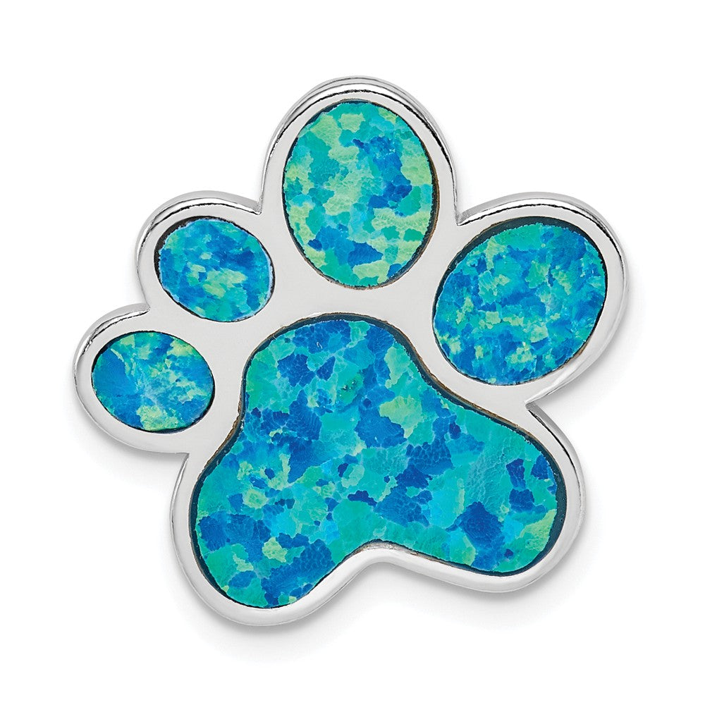 Million Charms 925 Sterling Silver Rhodium-Plated Created Opal Inlay Paw Print Chain Slide