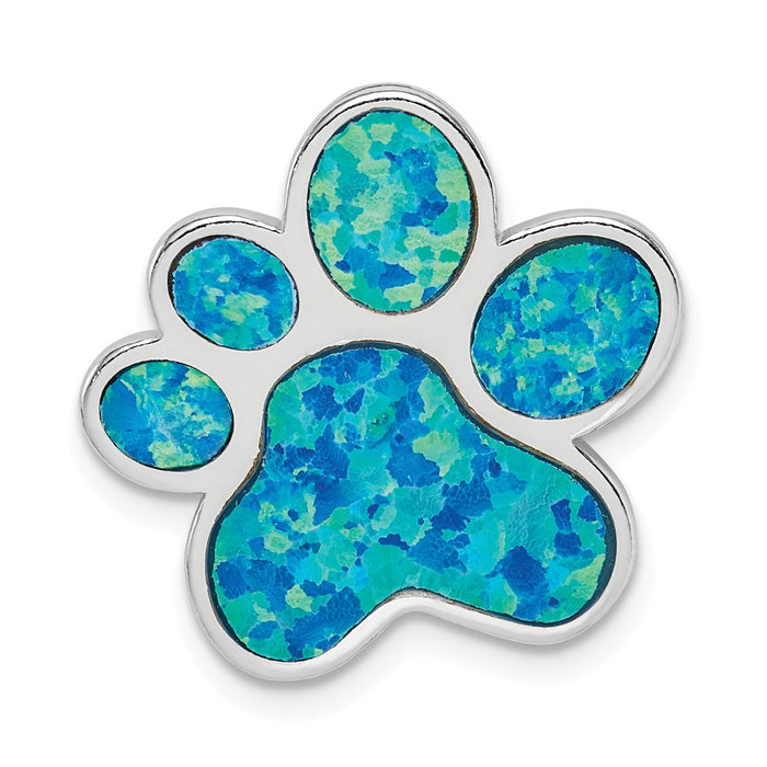 Million Charms 925 Sterling Silver Rhodium-Plated Created Opal Inlay Paw Print Chain Slide