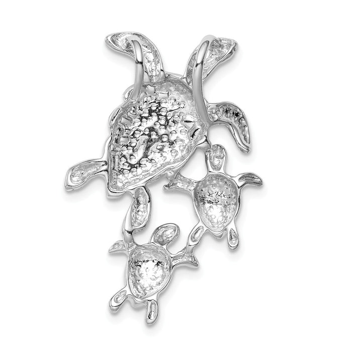 Million Charms 925 Sterling Silver Rhodium-Plated Created Blue Opal Sea Turtles Slide