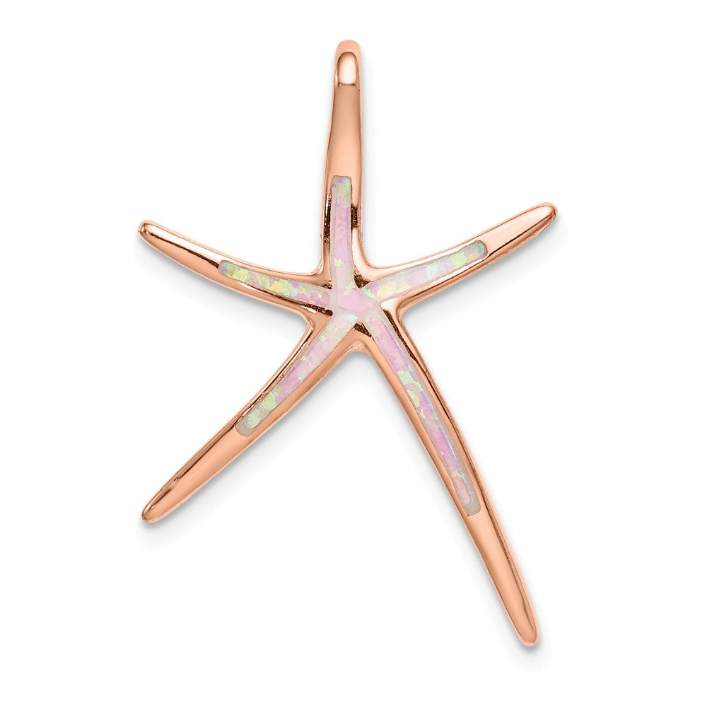 Million Charms 925 Sterling Silver Rose-Plated Created Opal Inlay Star Fish Slide