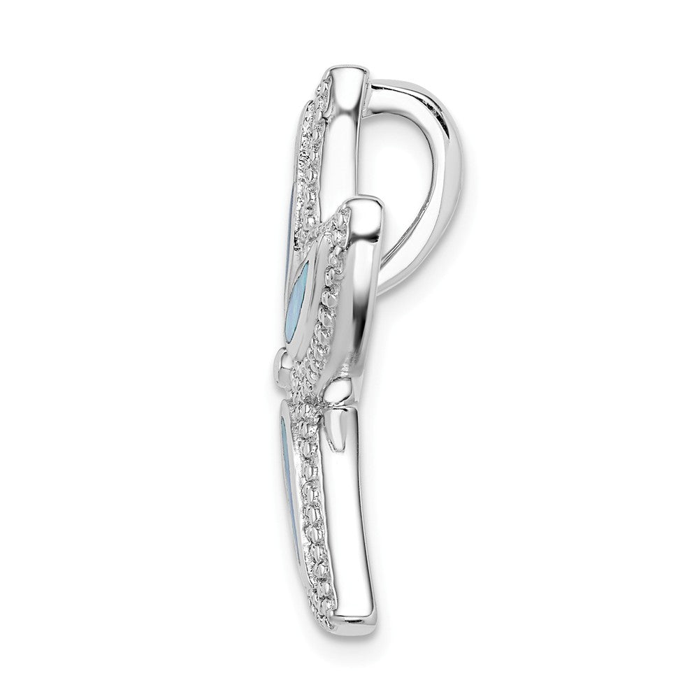 Million Charms 925 Sterling Silver Rhodium-Plated Created Blue Opal Nautical Starfish Slide