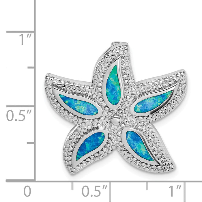 Million Charms 925 Sterling Silver Rhodium-Plated Created Blue Opal Nautical Starfish Slide