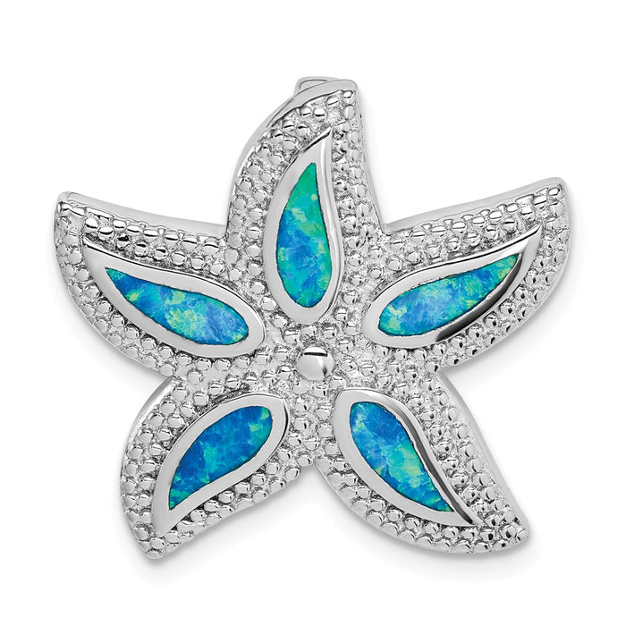 Million Charms 925 Sterling Silver Rhodium-Plated Created Blue Opal Nautical Starfish Slide