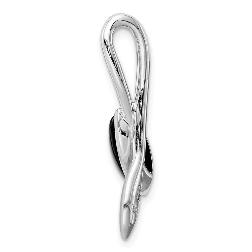 Million Charms 925 Sterling Silver Rhodium-Plated Polished, Brushed Onyx Leaf Slide