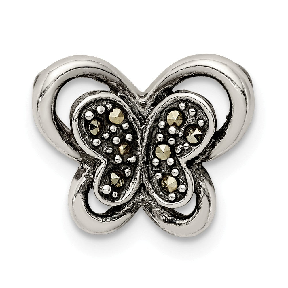 Million Charms 925 Sterling Silver Antiqued Marcasite Butterfly Chain Slide