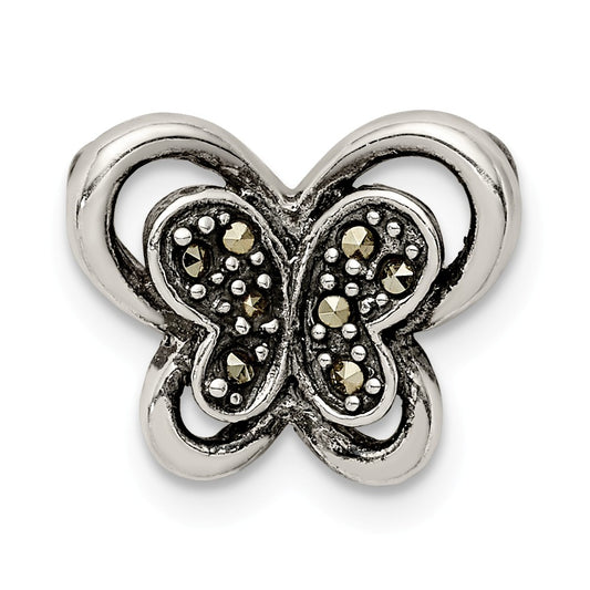 Million Charms 925 Sterling Silver Antiqued Marcasite Butterfly Chain Slide