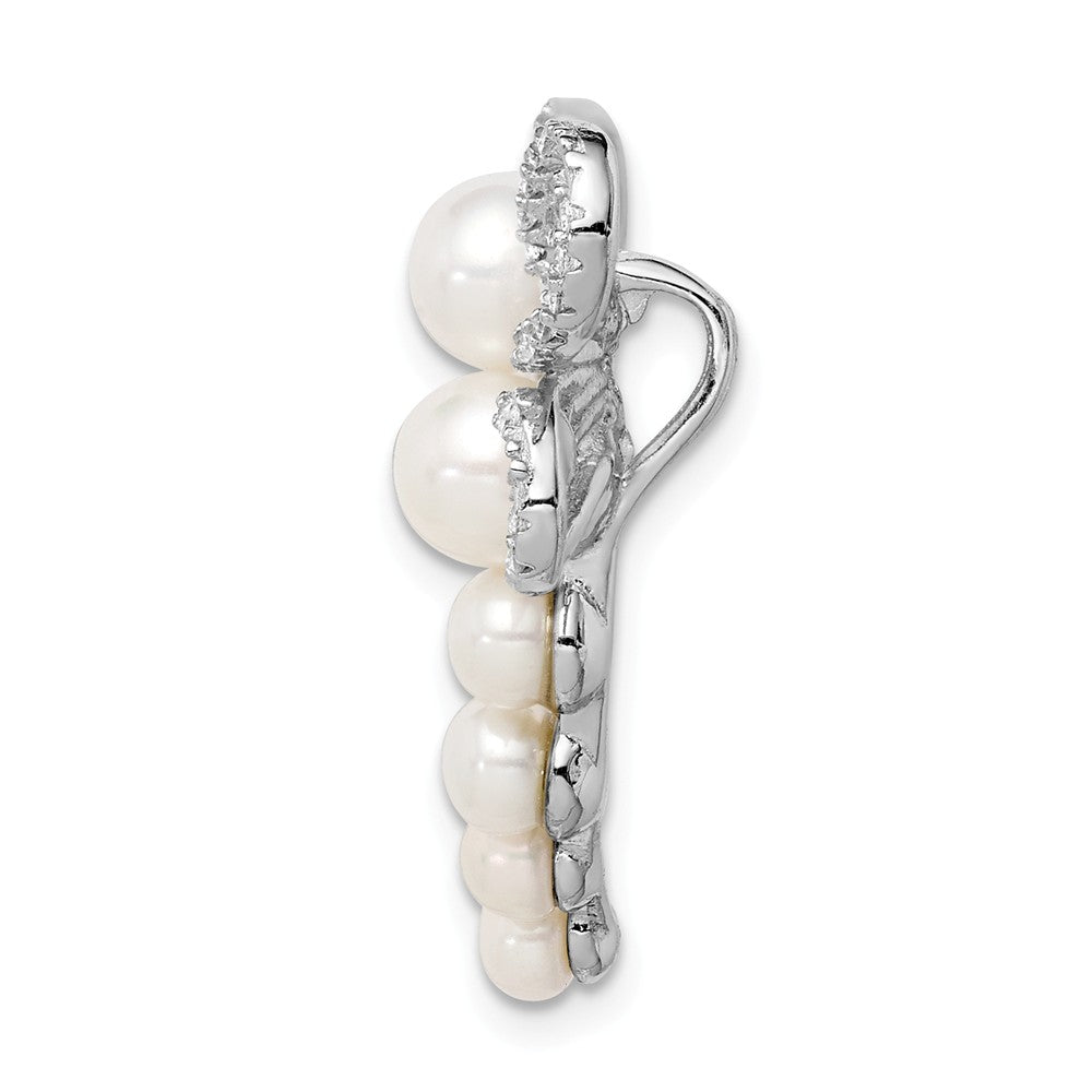 Million Charms 925 Sterling Silver Rhod-Plated Imitation Shell Pearl Dragonfly Chain Slide