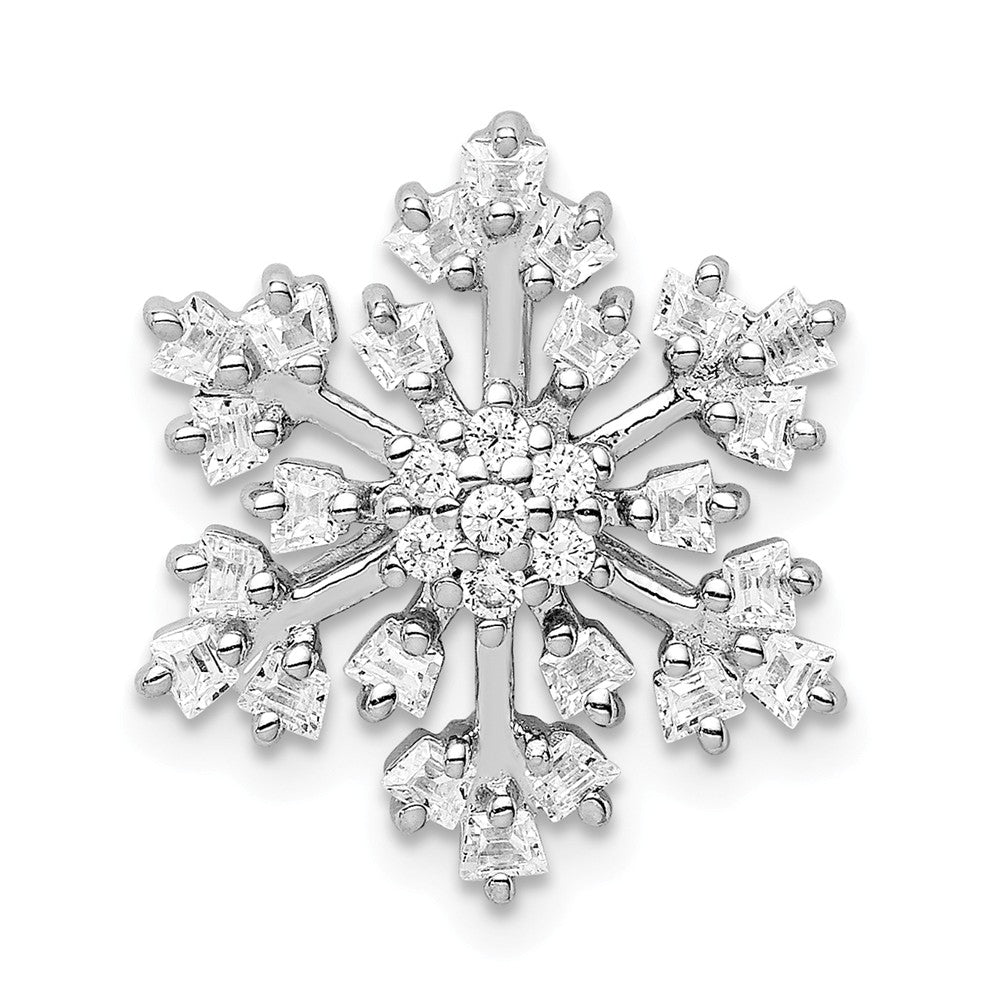 Million Charms 925 Sterling Silver Rhodium-Plated (Cubic Zirconia) CZ Snowflake Chain Slide