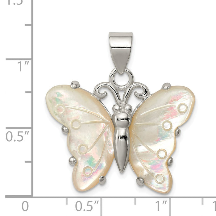 Million Charms 925 Sterling Silver White Shell Butterfly Pendant