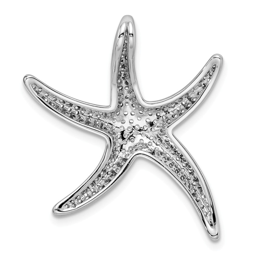 Million Charms 925 Sterling Silver Rhodium-Plated Pave (Cubic Zirconia) CZ Nautical Starfish Chain Slide
