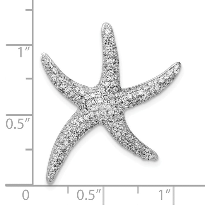 Million Charms 925 Sterling Silver Rhodium-Plated Pave (Cubic Zirconia) CZ Nautical Starfish Chain Slide