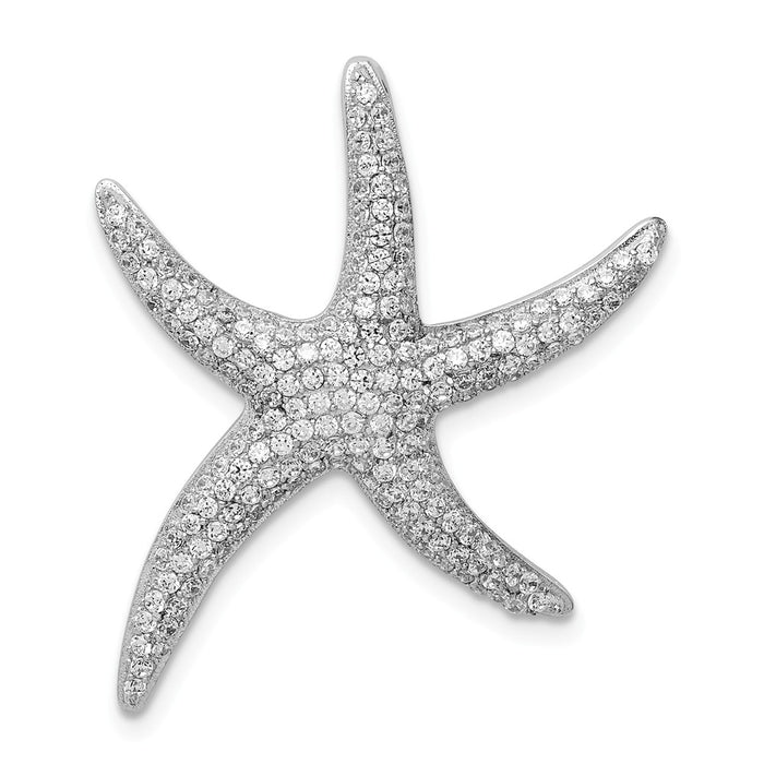 Million Charms 925 Sterling Silver Rhodium-Plated Pave (Cubic Zirconia) CZ Nautical Starfish Chain Slide