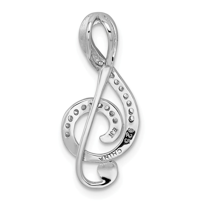 Million Charms 925 Sterling Silver Rhodium-Plated Polished (Cubic Zirconia) CZ Treble Clef Slide