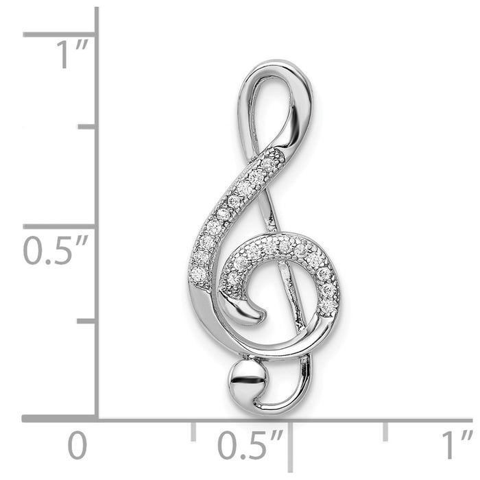 Million Charms 925 Sterling Silver Rhodium-Plated Polished (Cubic Zirconia) CZ Treble Clef Slide