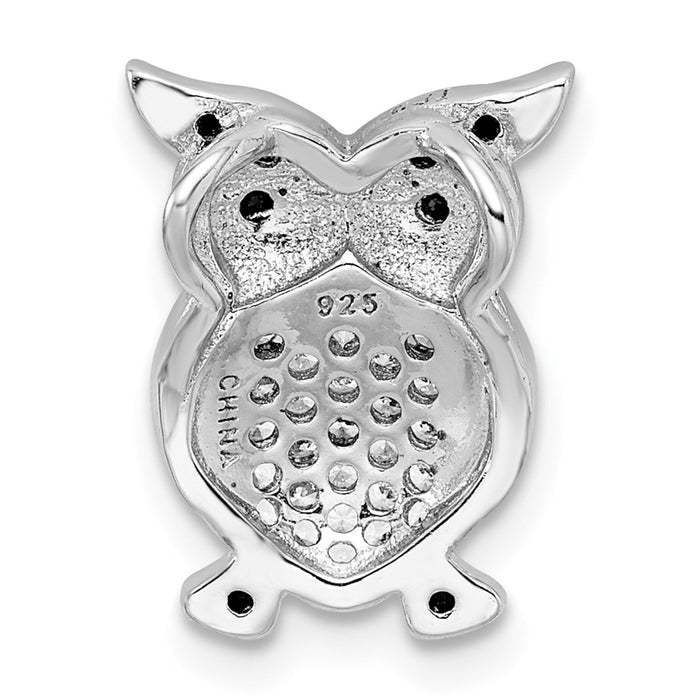 Million Charms 925 Sterling Silver Rhodium-Plated Black, Clear (Cubic Zirconia) CZ Owl Chain Slide