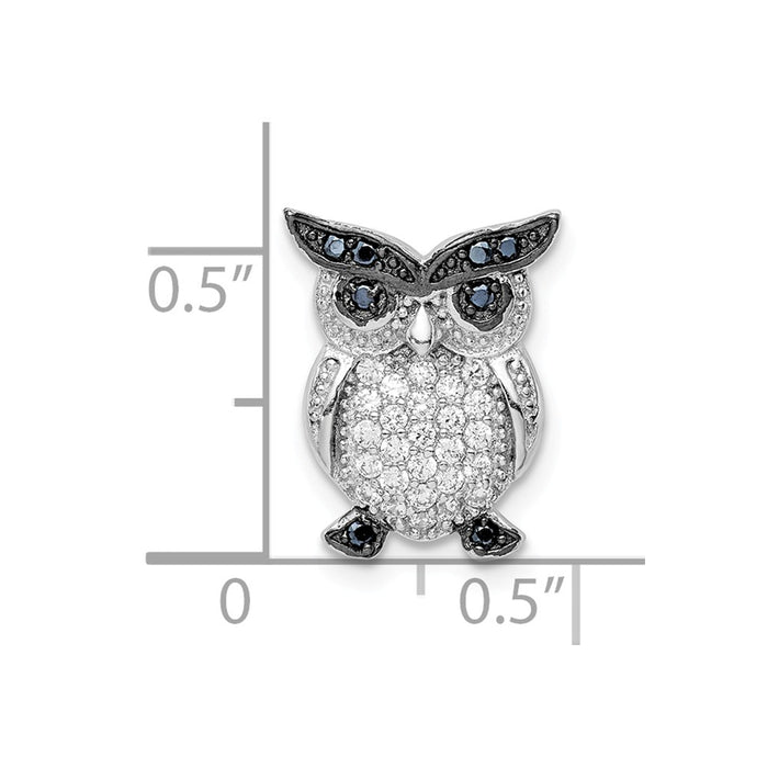 Million Charms 925 Sterling Silver Rhodium-Plated Black, Clear (Cubic Zirconia) CZ Owl Chain Slide