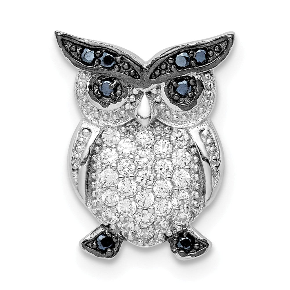 Million Charms 925 Sterling Silver Rhodium-Plated Black, Clear (Cubic Zirconia) CZ Owl Chain Slide