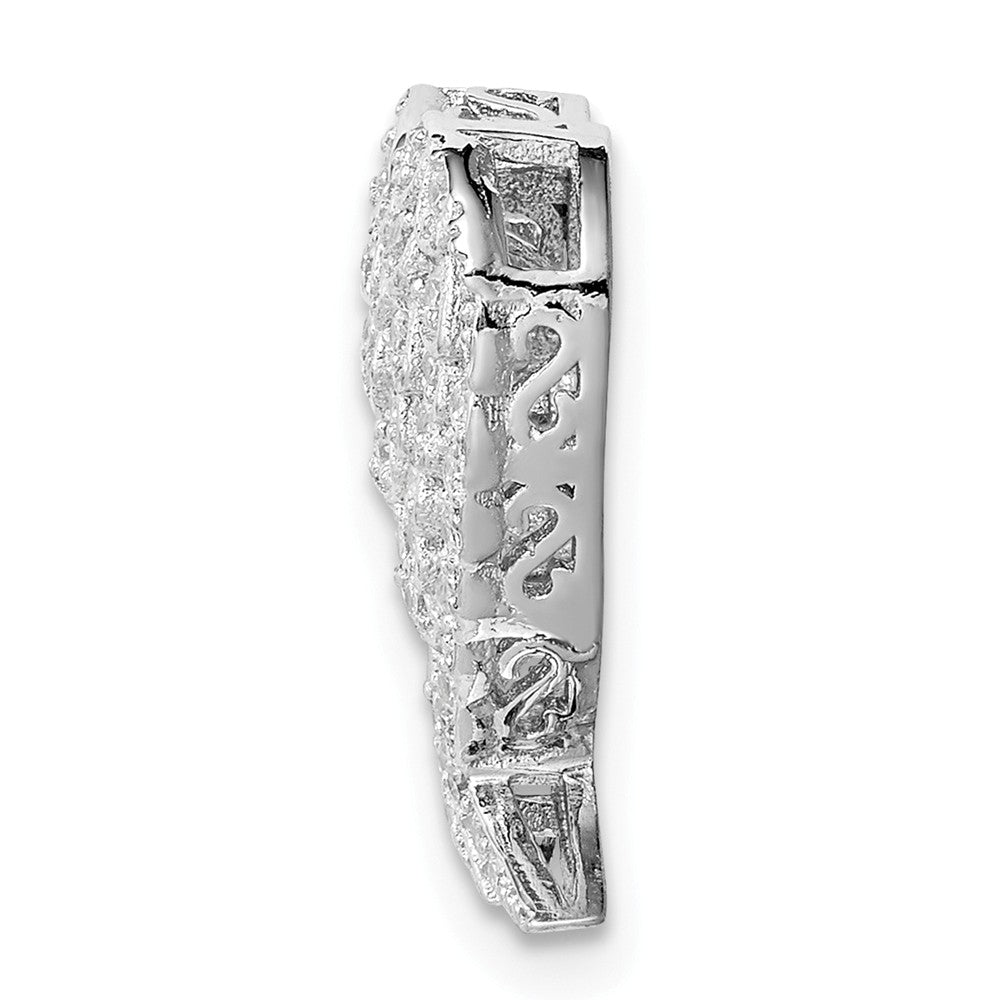 Million Charms 925 Sterling Silver Rhodium-Plated Polished (Cubic Zirconia) CZ Heart Wing Chain Slide