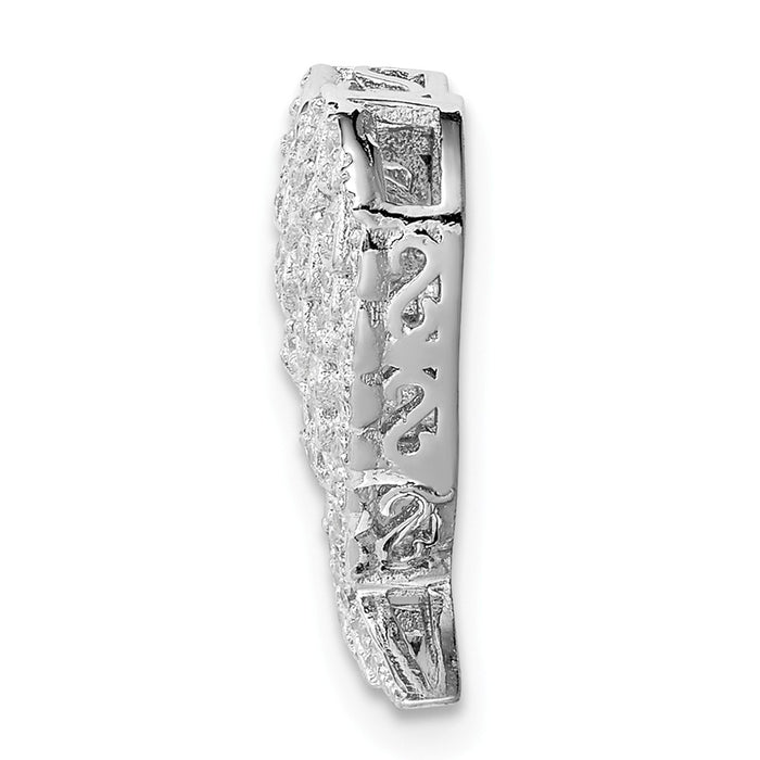 Million Charms 925 Sterling Silver Rhodium-Plated Polished (Cubic Zirconia) CZ Heart Wing Chain Slide