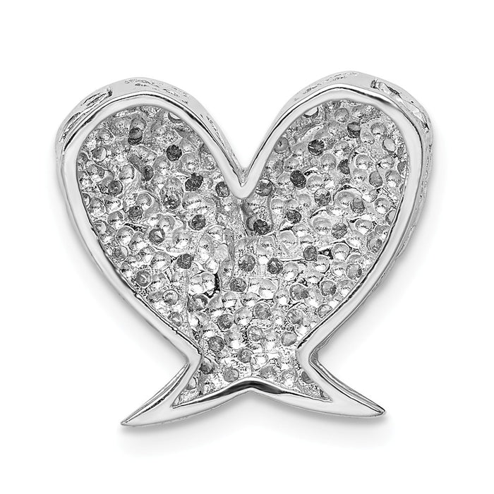 Million Charms 925 Sterling Silver Rhodium-Plated Polished (Cubic Zirconia) CZ Heart Wing Chain Slide