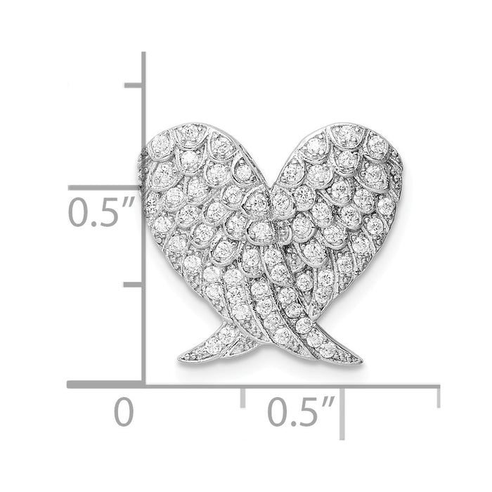 Million Charms 925 Sterling Silver Rhodium-Plated Polished (Cubic Zirconia) CZ Heart Wing Chain Slide