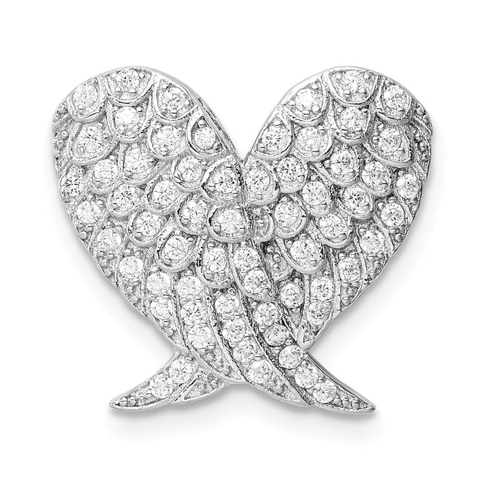 Million Charms 925 Sterling Silver Rhodium-Plated Polished (Cubic Zirconia) CZ Heart Wing Chain Slide