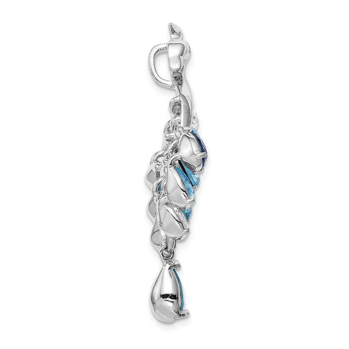 Million Charms 925 Sterling Silver Rhodium-Plated Clear & Blue Crystal Peacock Chain Slide