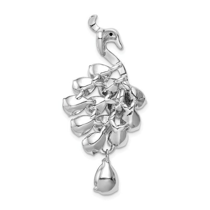 Million Charms 925 Sterling Silver Rhodium-Plated Clear & Blue Crystal Peacock Chain Slide