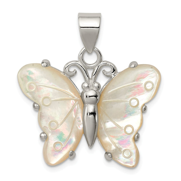 Million Charms 925 Sterling Silver White Shell Butterfly Pendant