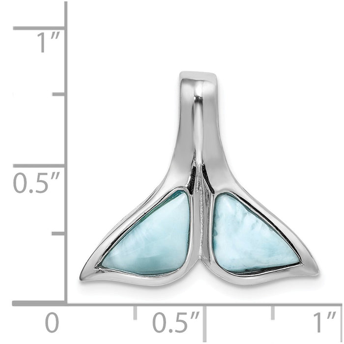 Million Charms 925 Sterling Silver Rhodium-Plated Larimar Whale Tail Slide