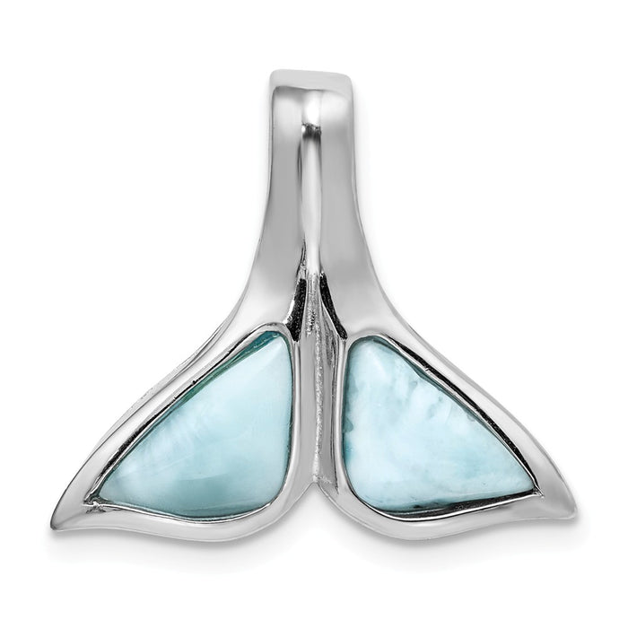 Million Charms 925 Sterling Silver Rhodium-Plated Larimar Whale Tail Slide