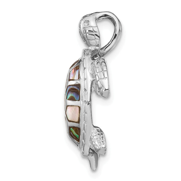 Million Charms 925 Sterling Silver Rhodium-Plated Abalone Textured Turtle Slide