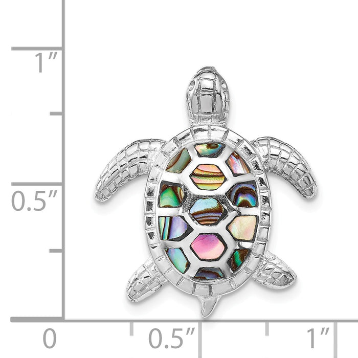 Million Charms 925 Sterling Silver Rhodium-Plated Abalone Textured Turtle Slide