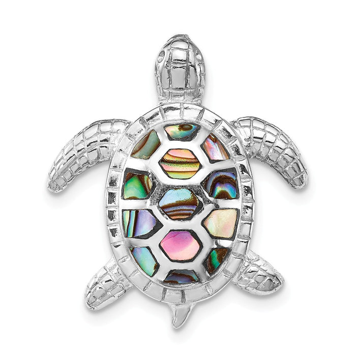 Million Charms 925 Sterling Silver Rhodium-Plated Abalone Textured Turtle Slide