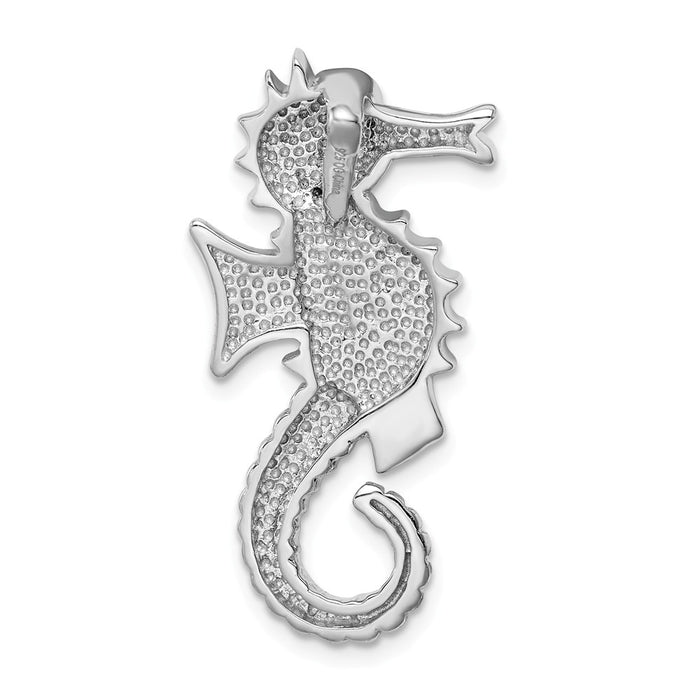 Million Charms 925 Sterling Silver Rhodium-Plated Created Blue Opal & (Cubic Zirconia) CZ Nautical Seahorse Slide