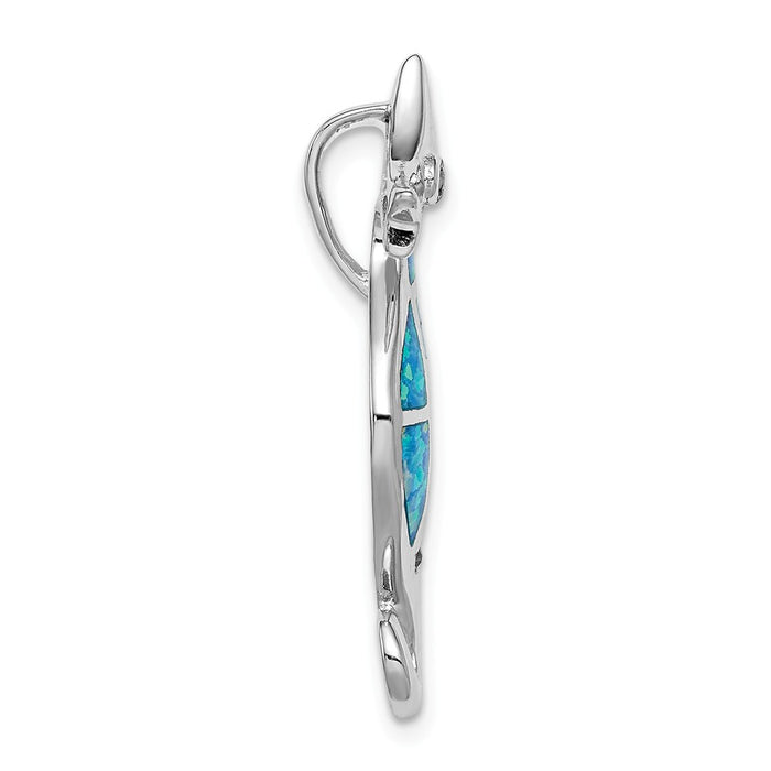 Million Charms 925 Sterling Silver Rhodium-Plated Created Blue Opal & (Cubic Zirconia) CZ Nautical Seahorse Slide