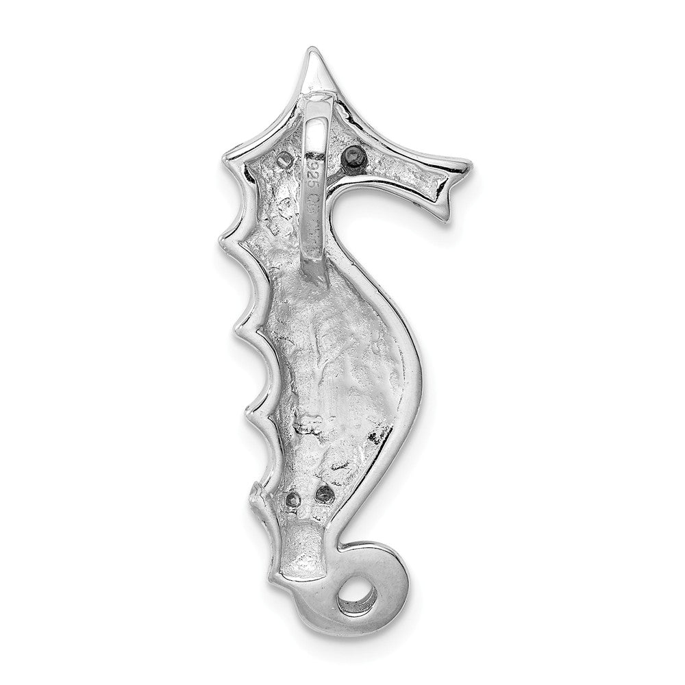 Million Charms 925 Sterling Silver Rhodium-Plated Created Blue Opal & (Cubic Zirconia) CZ Nautical Seahorse Slide