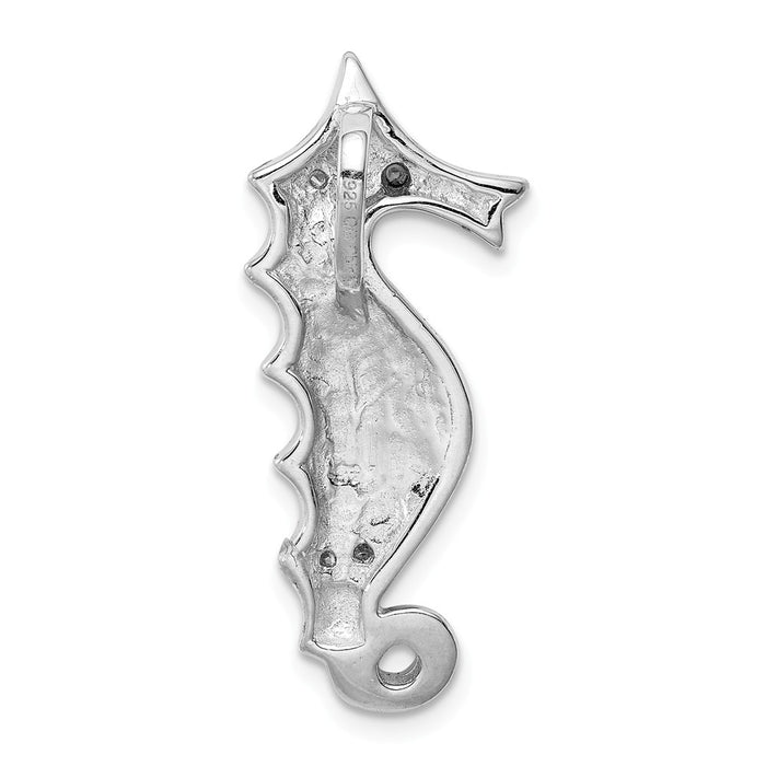 Million Charms 925 Sterling Silver Rhodium-Plated Created Blue Opal & (Cubic Zirconia) CZ Nautical Seahorse Slide