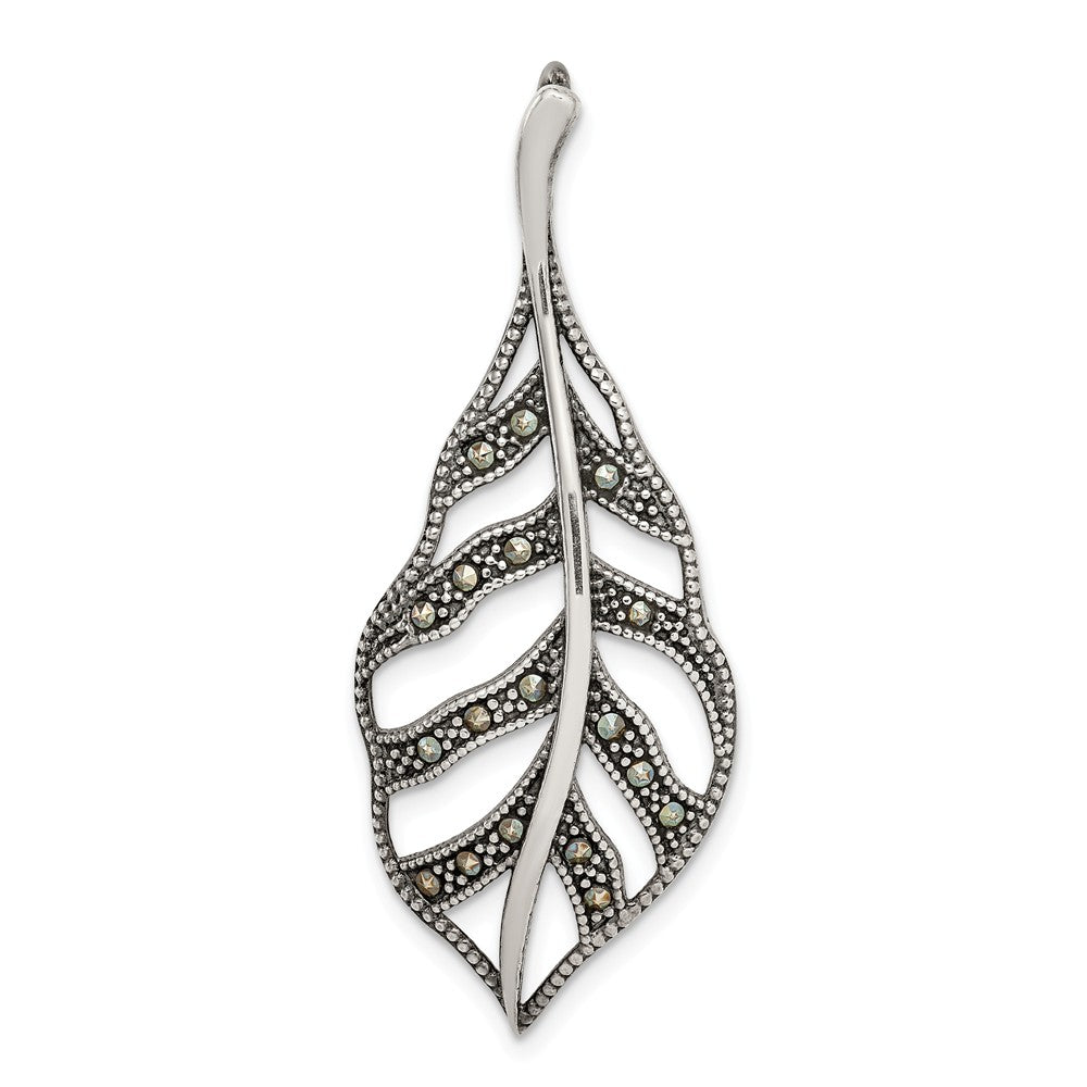Million Charms 925 Sterling Silver Antiqued Marcasite Leaf Slide
