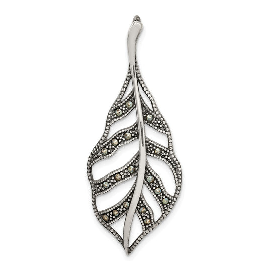 Million Charms 925 Sterling Silver Antiqued Marcasite Leaf Slide