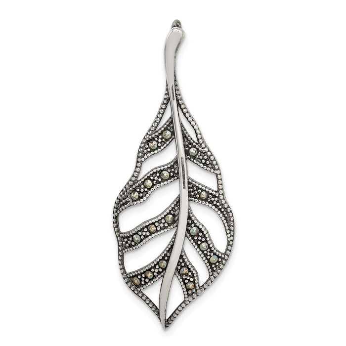 Million Charms 925 Sterling Silver Antiqued Marcasite Leaf Slide