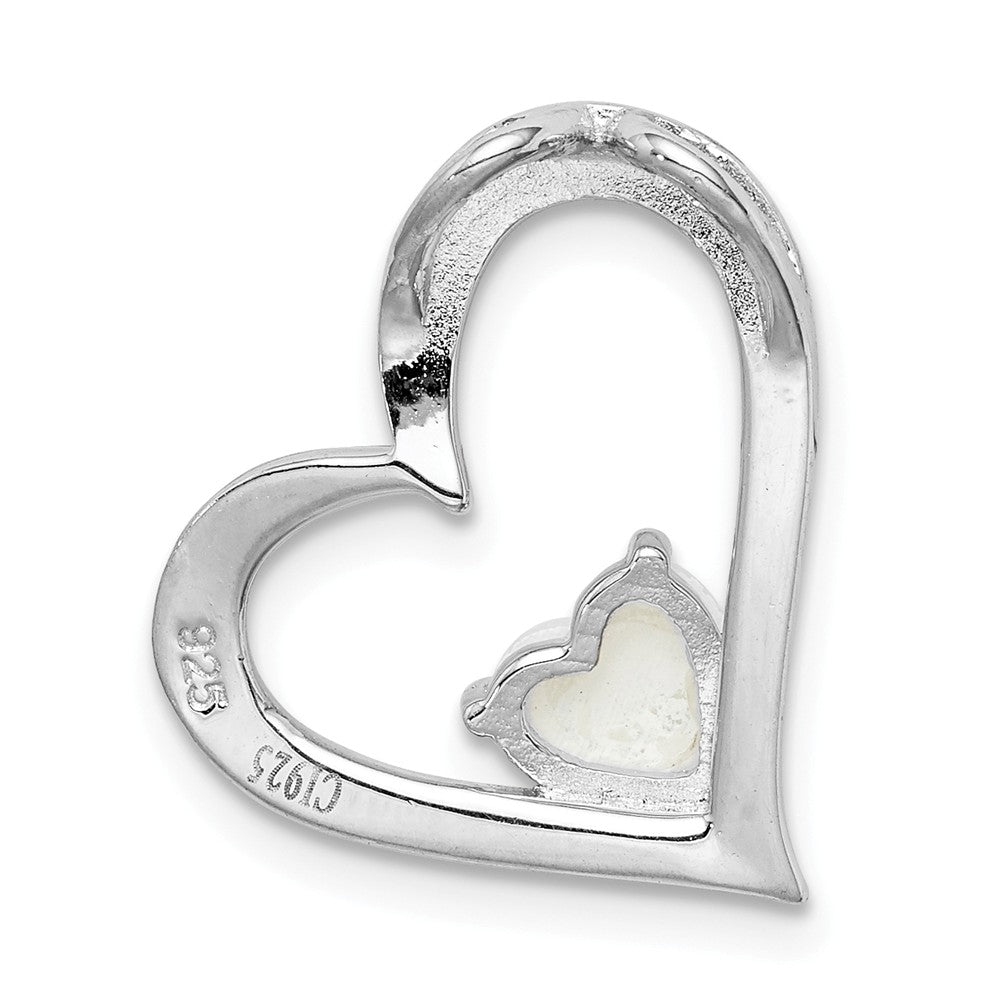 Million Charms 925 Sterling Silver Rhodium-Plated Created Opal Heart Chain Slide
