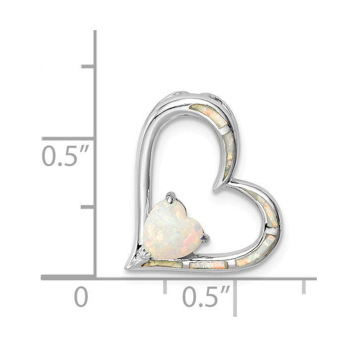 Million Charms 925 Sterling Silver Rhodium-Plated Created Opal Heart Chain Slide