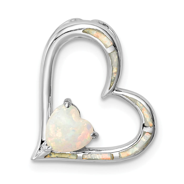 Million Charms 925 Sterling Silver Rhodium-Plated Created Opal Heart Chain Slide