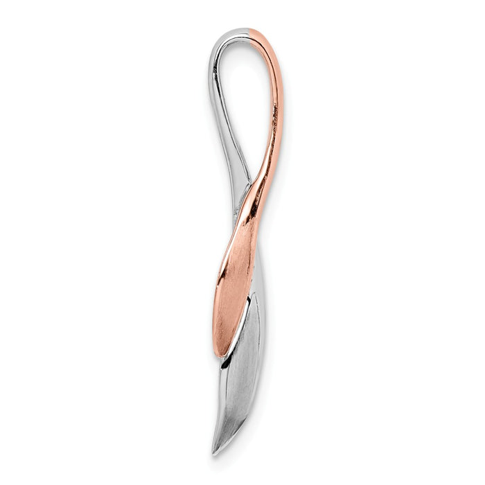 Million Charms 925 Sterling Silver Rh-Plated & Rose Gold-Plated Polished & Brushed Leaf Slide