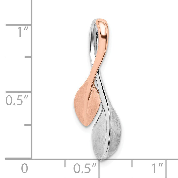 Million Charms 925 Sterling Silver Rh-Plated & Rose Gold-Plated Polished & Brushed Leaf Slide