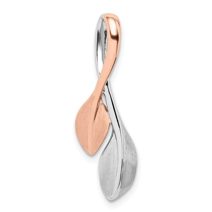 Million Charms 925 Sterling Silver Rh-Plated & Rose Gold-Plated Polished & Brushed Leaf Slide