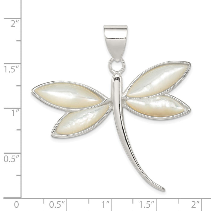 Million Charms 925 Sterling Silver White Shell Dragonfly Pendant